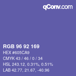 颜色代码: RGB 96 92 169 | qconv.com
