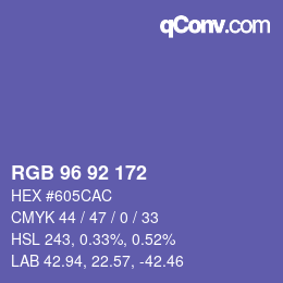 カラーコード: RGB 96 92 172 | qconv.com
