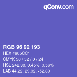 カラーコード: RGB 96 92 193 | qconv.com