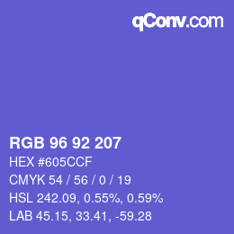 カラーコード: RGB 96 92 207 | qconv.com