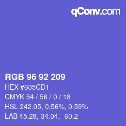颜色代码: RGB 96 92 209 | qconv.com