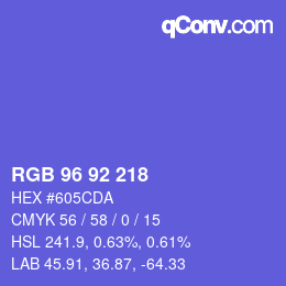 カラーコード: RGB 96 92 218 | qconv.com