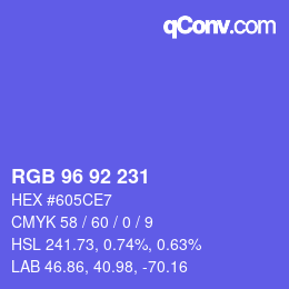 Color code: RGB 96 92 231 | qconv.com