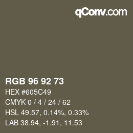 颜色代码: RGB 96 92 73 | qconv.com