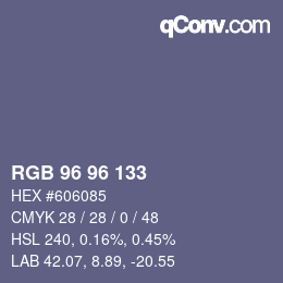 颜色代码: RGB 96 96 133 | qconv.com