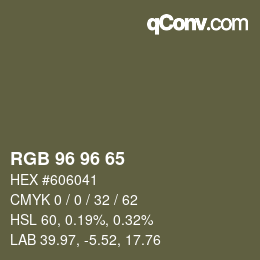 Color code: RGB 96 96 65 | qconv.com