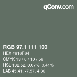 カラーコード: RGB 97.1 111 100 | qconv.com