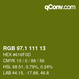 カラーコード: RGB 97.1 111 13 | qconv.com