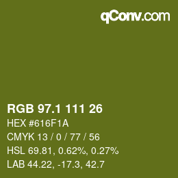 カラーコード: RGB 97.1 111 26 | qconv.com