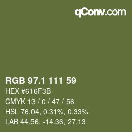 カラーコード: RGB 97.1 111 59 | qconv.com
