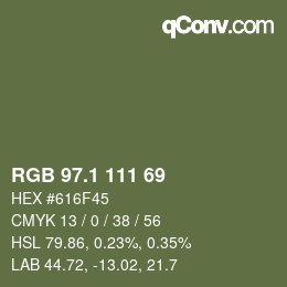 カラーコード: RGB 97.1 111 69 | qconv.com
