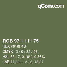 カラーコード: RGB 97.1 111 75 | qconv.com