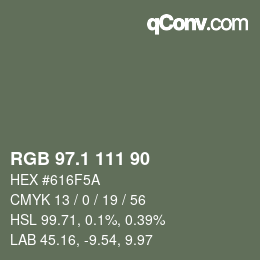 カラーコード: RGB 97.1 111 90 | qconv.com