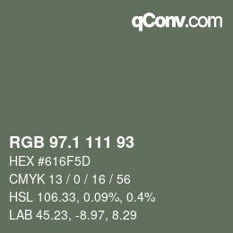 カラーコード: RGB 97.1 111 93 | qconv.com