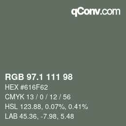 カラーコード: RGB 97.1 111 98 | qconv.com