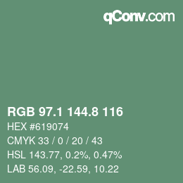 カラーコード: RGB 97.1 144.8 116 | qconv.com