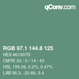 カラーコード: RGB 97.1 144.8 125 | qconv.com