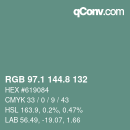 カラーコード: RGB 97.1 144.8 132 | qconv.com