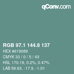 カラーコード: RGB 97.1 144.8 137 | qconv.com