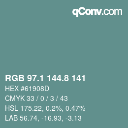 Farbcode: RGB 97.1 144.8 141 | qconv.com