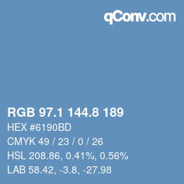 カラーコード: RGB 97.1 144.8 189 | qconv.com