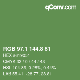 Color code: RGB 97.1 144.8 81 | qconv.com