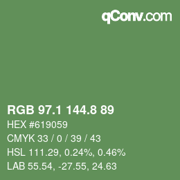 カラーコード: RGB 97.1 144.8 89 | qconv.com
