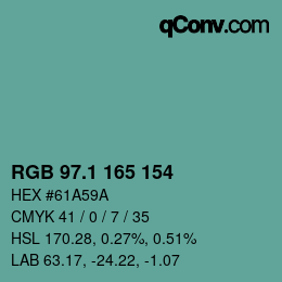 カラーコード: RGB 97.1 165 154 | qconv.com