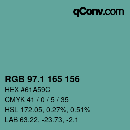 カラーコード: RGB 97.1 165 156 | qconv.com