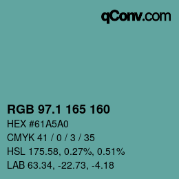 Color code: RGB 97.1 165 160 | qconv.com