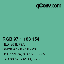 カラーコード: RGB 97.1 183 154 | qconv.com