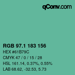 カラーコード: RGB 97.1 183 156 | qconv.com