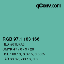 カラーコード: RGB 97.1 183 166 | qconv.com
