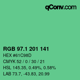 カラーコード: RGB 97.1 201 141 | qconv.com