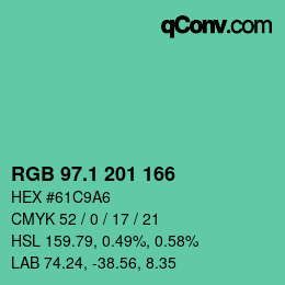 カラーコード: RGB 97.1 201 166 | qconv.com