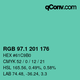 カラーコード: RGB 97.1 201 176 | qconv.com