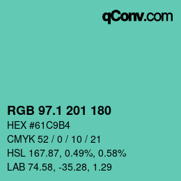 カラーコード: RGB 97.1 201 180 | qconv.com
