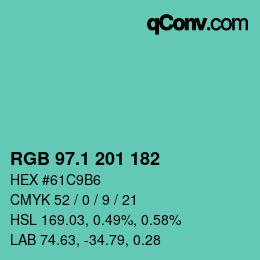 カラーコード: RGB 97.1 201 182 | qconv.com