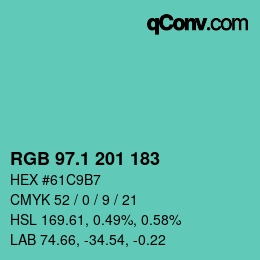 カラーコード: RGB 97.1 201 183 | qconv.com