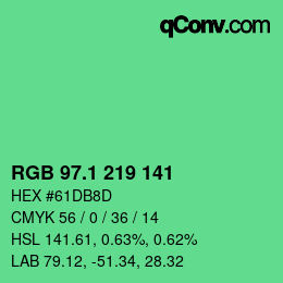 カラーコード: RGB 97.1 219 141 | qconv.com