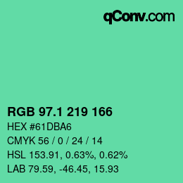 カラーコード: RGB 97.1 219 166 | qconv.com