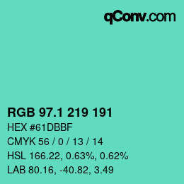 カラーコード: RGB 97.1 219 191 | qconv.com