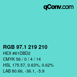 カラーコード: RGB 97.1 219 210 | qconv.com