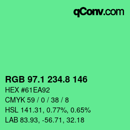 カラーコード: RGB 97.1 234.8 146 | qconv.com