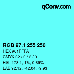 カラーコード: RGB 97.1 255 250 | qconv.com
