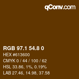Color code: RGB 97.1 54.8 0 | qconv.com