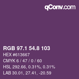 カラーコード: RGB 97.1 54.8 103 | qconv.com