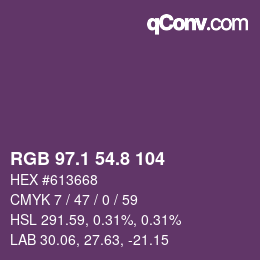 カラーコード: RGB 97.1 54.8 104 | qconv.com