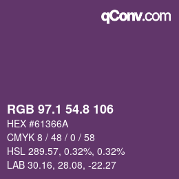 カラーコード: RGB 97.1 54.8 106 | qconv.com