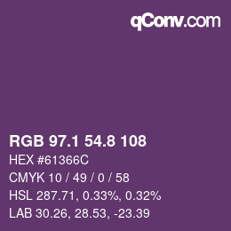 カラーコード: RGB 97.1 54.8 108 | qconv.com